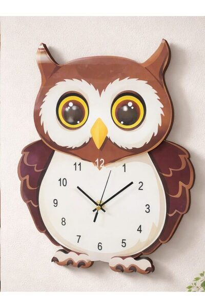 odjas Ceas perete copii model bufnita din lemn design modern 39x22 cm