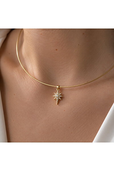 nerora Çoklu Taş Kuzey Yıldızı Motifli 14K Altın Kaplama Choker (Boyut Ayarla...