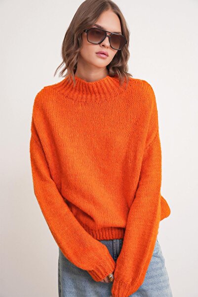 Hiccup Mixray Relaxed Fit Round Neck Thick Knit Sweater