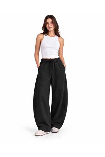 TENA Women's Black Three-Thread Baggy Sweatpants with Stitching Detail