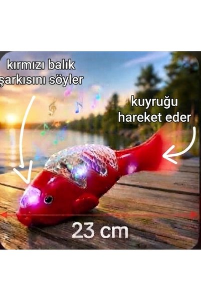 feys shop Işıklı Sesli Yürüyen Kırmızı Balık Şarkısını Söyleyen Oyuncak Balık