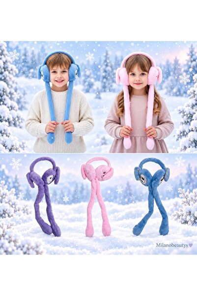 MİLANO BEAUTYS Peluş Hareketli Oynar Kulaklı (Sesli) Çocuk Kulak Isıtıcı Koru...