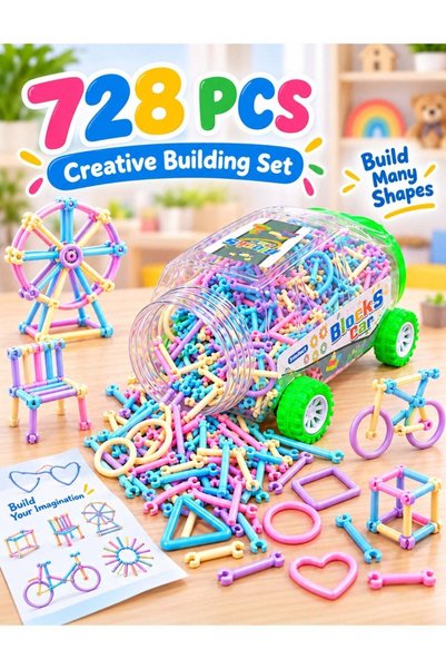 F.A.M.S 728-Piece Creative Construction Building Set with Storage Car, Connec...