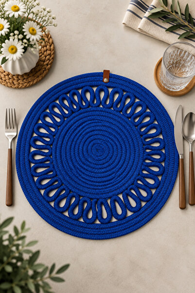 MaVaux Decorative Single Placemat Patterned Tricot Model Round American Style...