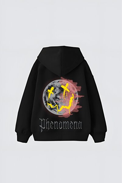 LADY HAZAL Black Unisex Phenomena Printed Hooded Oversize Patterned Fabric Sp...