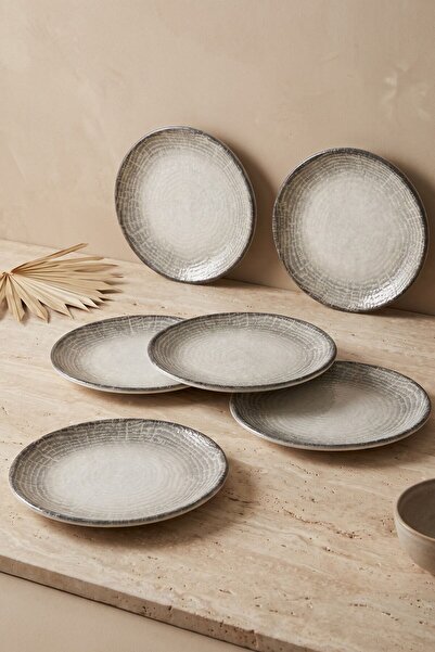 RUBİ PORSELEN Luna Set of 6 Porcelain Cake & Dessert Plates 17 cm - Pattern a...