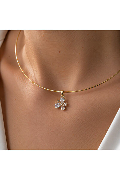 nerora Taşlı Çiçek Motifli 14K Altın Kaplama Choker (Boyut Ayarlanabilir)