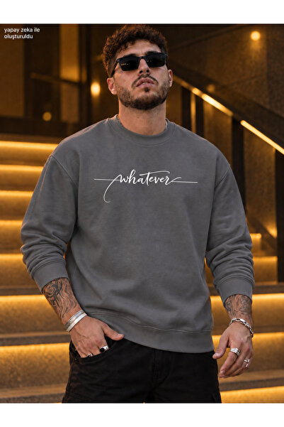 caddekombin Men's Minimal Whatever Written Crew Neck Casual Regular Fit Sweat...