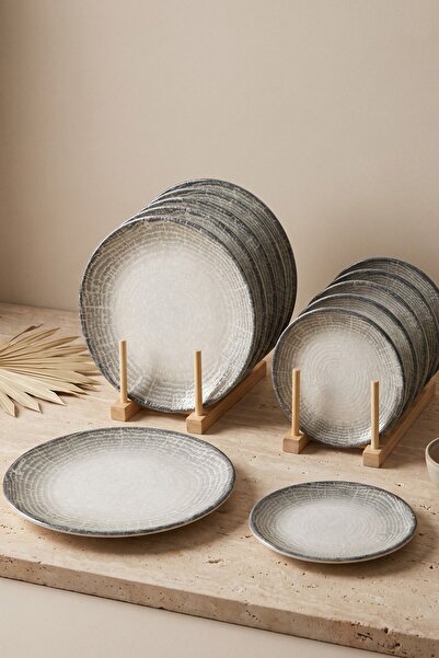 RUBİ PORSELEN Luna 12 Piece Porcelain Serving and Cake Plate Set for 6 People...