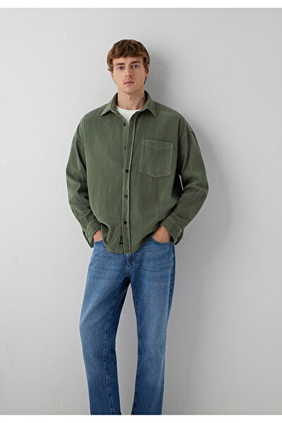 Mavi Yeşil Kadife Gömlek Oversize / Geniş Kesim 0210007-80692