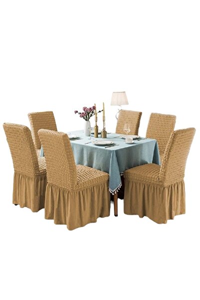 odjas Set 6 Huse Universale Premium Pentru Scaun Creponate Cu Volanase Maro D...