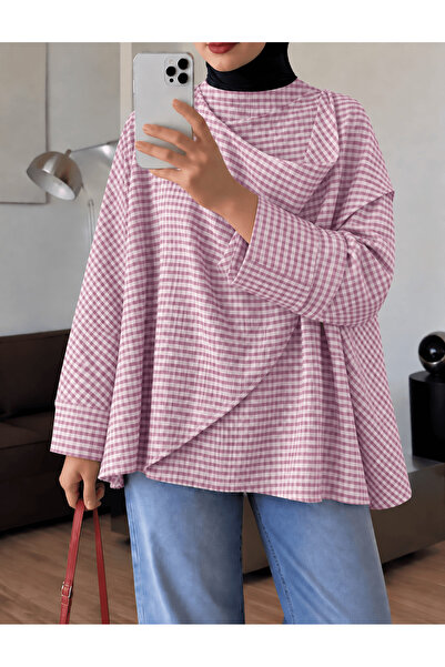 Hepsi Moda Şal Yaka Detaylı İnce Çizgili Bluz - Lila