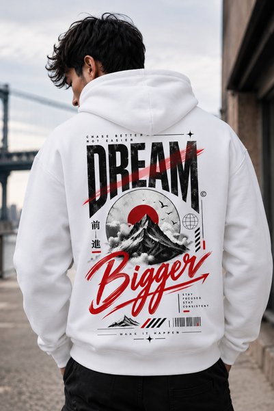 HAI COLLECTİON Erkek 3 İplik Dağ Grafik Sırt Baskılı Oversize Hoodie – Kapüşo...