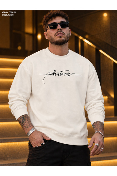 caddekombin Men's Minimal Whatever Written Crew Neck Casual Regular Fit Sweat...