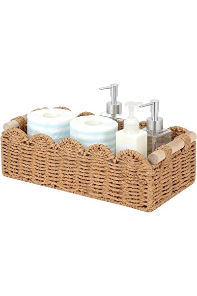 GENERAL Storage Basket, Paper Rope Scalloped Edge Toilet Paper Storage Basket...