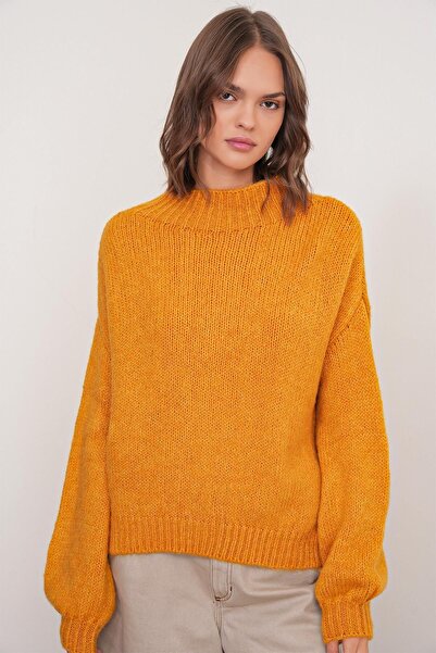 Hiccup Mixray Relaxed Fit Round Neck Thick Knit Sweater