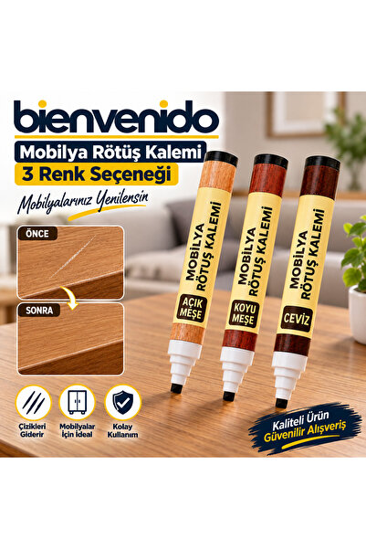Bienvenido Ahşap Mobilya Rötuş Kalemi 3’lü Set Çizik Giderici Tamir Kalemi Ma...