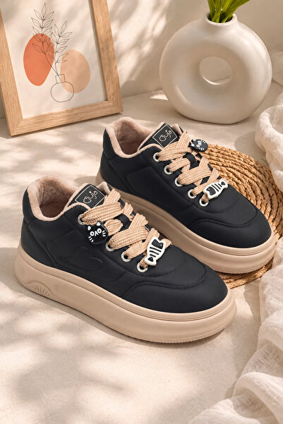 Adım Adım Pantofi negri casual pentru femei, cu interior moale și păros