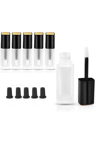 EXCEFORE 5ML Empty Glass Lip Gloss Tube, 5 Pcs Frosted Refillable Glass Lip C...