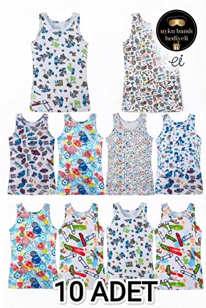 Tutku Boy's 10-Pack Mixed Patterned Cotton Lycra Undershirts - Special Produc...