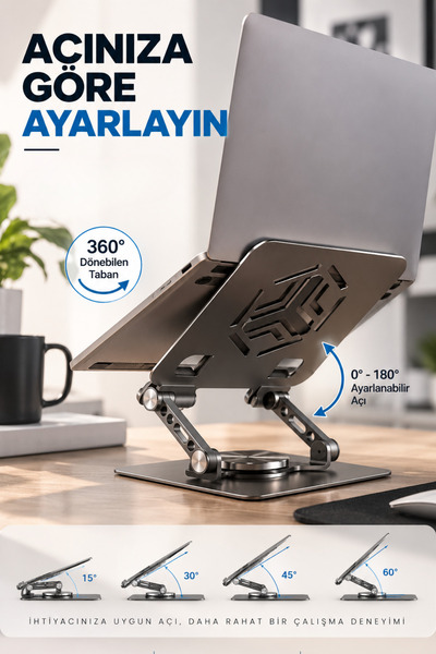 Yussraw Masa Üstü Metal Tablet Telefon iPad Standı Yatay Dikey 2 Kademeli Ayarlanabilir Alüminyum Yükseltici