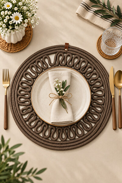 MaVaux Decorative Single Placemat Patterned Tricot Model Round American Style...