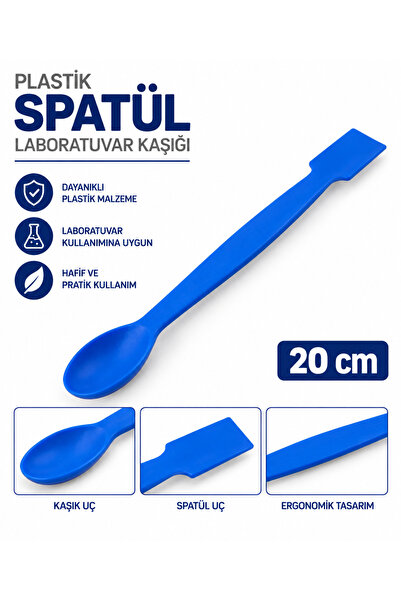 Labolist Spatül 20 cm Mavi - Plastik Spatula Laboratuvar Kaşığı