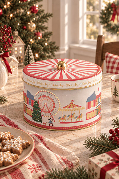 Sarkap Home 3,4 Litre Winter Joy Kulplu Yuvarlak Metal Kutu 190x120mm