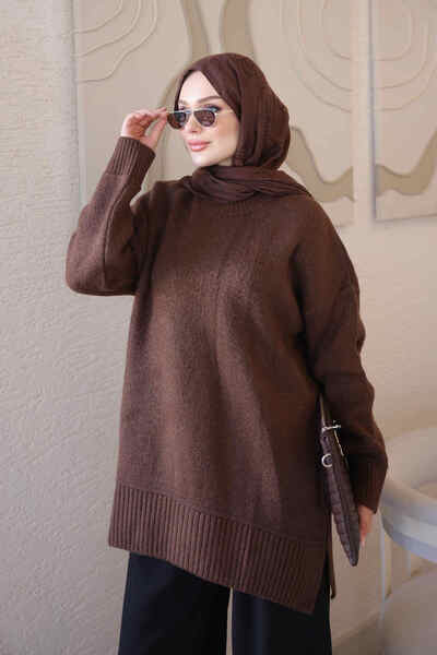 İmajButik Kahverengi Salaş Yumoş Triko Kazak