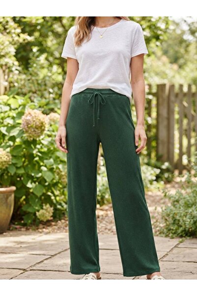 NOLERA Yeşil Bol paça Fitilli Pantalon