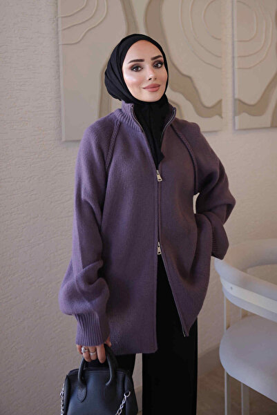 İmajButik Gül Kurusu Rosie Fermuarlı Pike Triko Hırka