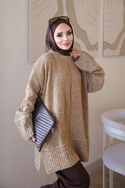 İmajButik Gold Simli Sakal Salaş Triko Tunik