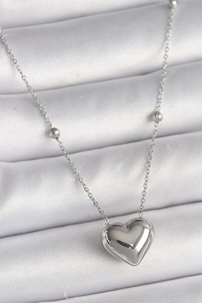 Lovesta Home 316L Steel Silver Color Ball Detail Chain Heart Model Women's Ne...