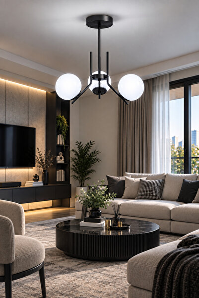Modavize Aura Modern Tasarımlı 3'lü Siyah Renkli Beyaz Camlı Salon, Mutfak, O...