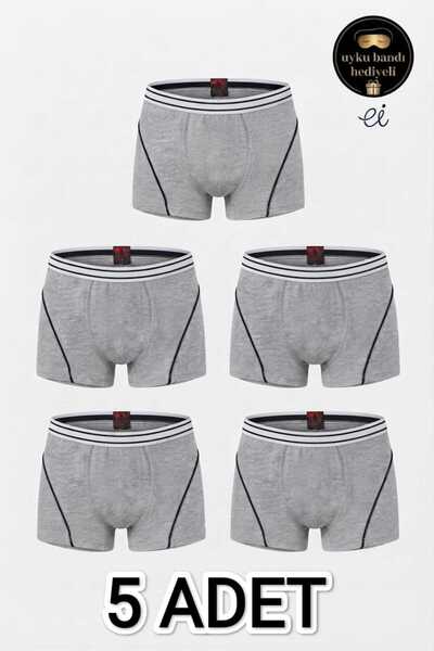 Tutku Pack of 5 Gray Boys' Cotton Lycra Boxers - Special Production with Slee...