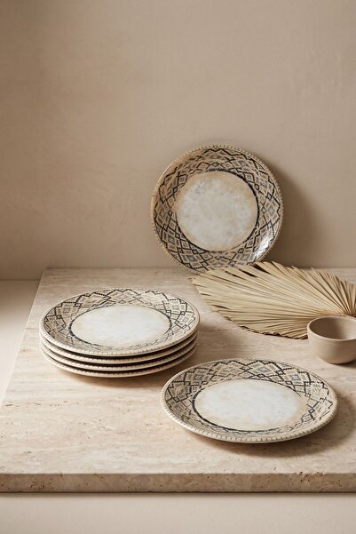 RUBİ PORSELEN Rug 6-Piece Porcelain Serving Plate Set 25 cm - Pattern and Col...