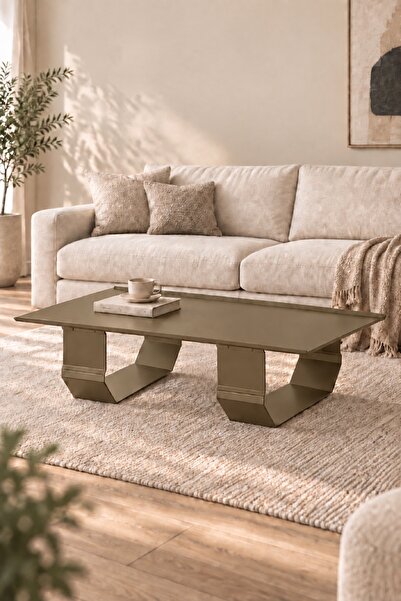 Barez Decor Dikdörtgen Paslanmaz Çelik Orta Sehpa - 130x65 cm - Geometrik Kes...