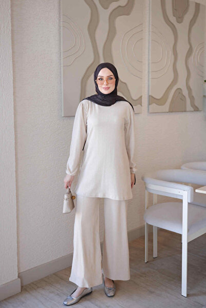 İmajButik Stone-Colored Tunic and Pants Set