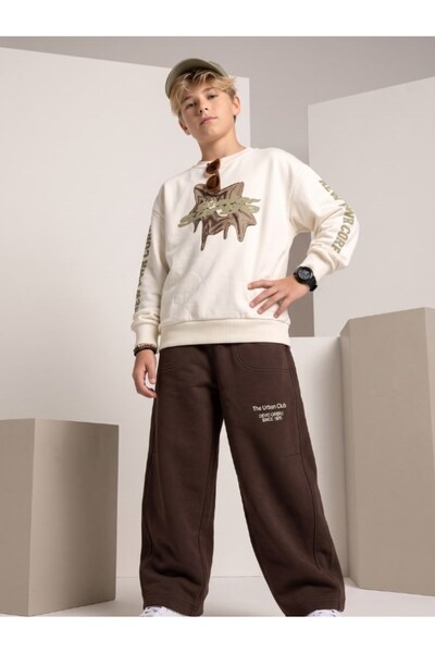 Zekids Erkek Çocuk Grafik Baskılı ve Kol Yazı Detaylı Bisiklet Yaka Sweatshirt