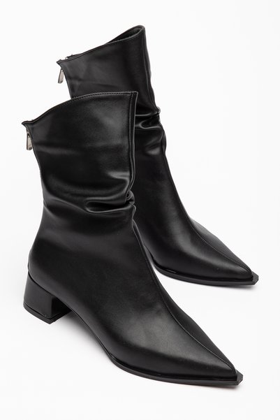 ZEVA COLLECTION Zeva Si̇eana Women's Wrinkled Boots Pointed Toe Short Heeled Ankle Boots Daily Stylish Boots