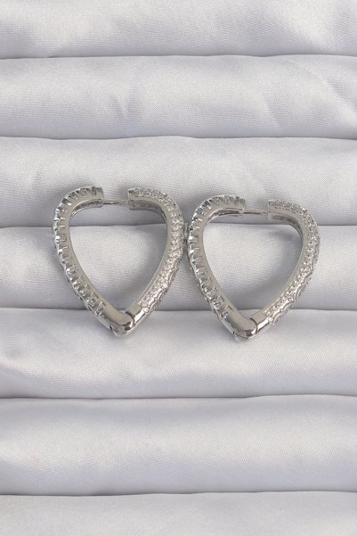 Lovesta Home أقراط على شكل قلب من النحاس الفضي اللون مع حجر الزركون TJ-BKP9284