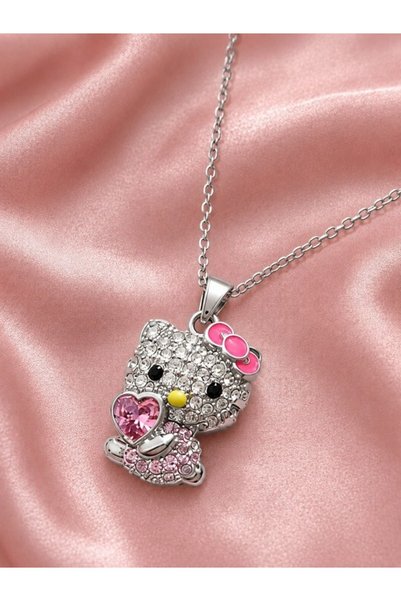 deryora Hello Kitty 3’lü Kolye Seti Şık Pembe Takı Kutulu Sevimli Kedi Figürl...