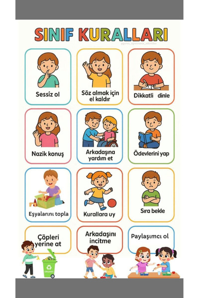 Genel Markalar Eğlenceli Resimli Sınıf Kuralları Afişi İlkokul Ve Kreş Panosu...