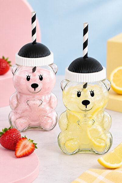 Heda Porselen Barista Double Teddy Bear Figured Glass Cup