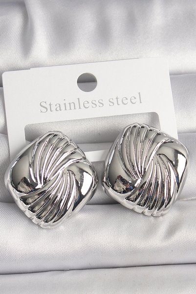 Lovesta Home Brass Silver Color Embroidered Square Model Women's Earrings Tj-...