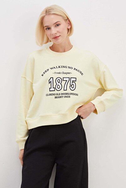 Fulla Moda 3 Threaded Unprinted 1875 Printed Oversize Sweatshirt