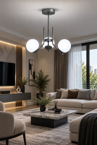 Modavize Aura Modern Tasarımlı 3'lü Gri Renkli Beyaz Camlı Salon, Mutfak, Otu...