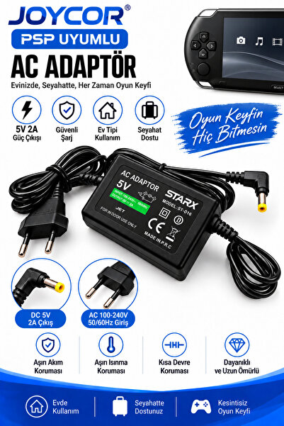 JOYCOR PSP Uyumlu 5V 2A AC Adaptör Şarj Cihazı 1.5M Güç Kablosu PSP 1000/2000...
