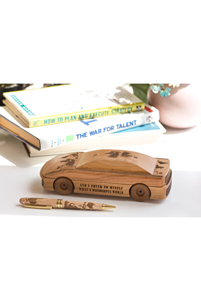 Laser Gallery World Map Engraved Wooden Car Pen Set
