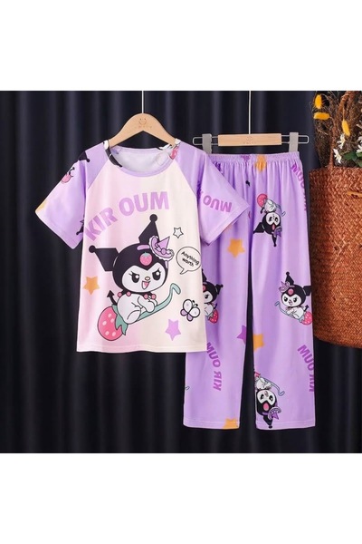 KAZUKO Girls' Pajamas Summer Cartoon Cute Kuromi Two-Piece Set of Casual T-Sh...